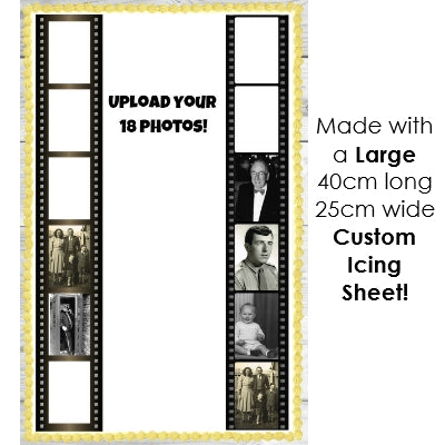 3 Film Strips - Add your 18 photos! - Edible Image Cake Decoration - 40cm x 6.4+cm (x3)