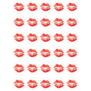 Red lips kiss edible image cupcake cookie toppers
