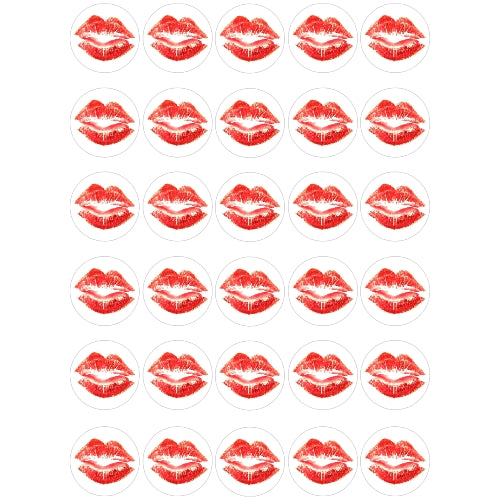 Red lips kiss edible image cupcake cookie toppers
