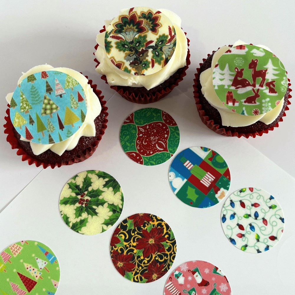 Mixed Christmas Prints - Edible Image Cake or Cookie Decorations - 4.5cm x 15 - CustomIcing.com.au