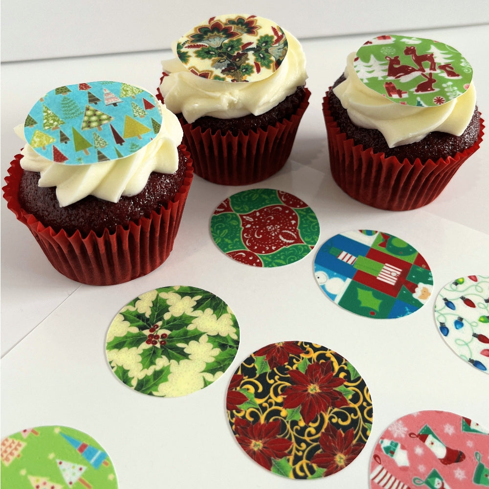 Mixed Christmas Prints - Edible Image Cake or Cookie Decorations - 4.5cm x 15 - CustomIcing.com.au