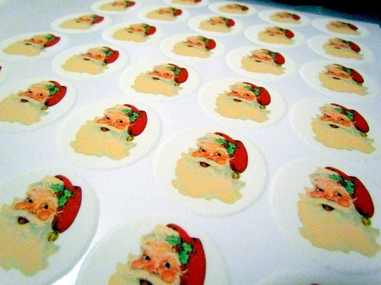 Happy Santa Mini Cupcake Edible Image Toppers 3.3cm x 30 - CustomIcing.com.au