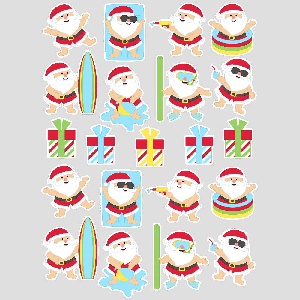 Summer Santa Edible Printed Wafer Cupcake Toppers - 4cm x 21 pieces - CustomIcing.com.au