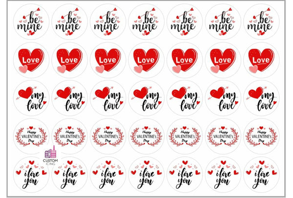 Valentine's Day Edible Printed Wafers - 3.7cm x 35pcs