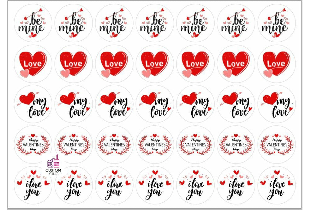 Valentine's Day Edible Printed Wafers - 3.7cm x 35pcs - CustomIcing.com.au