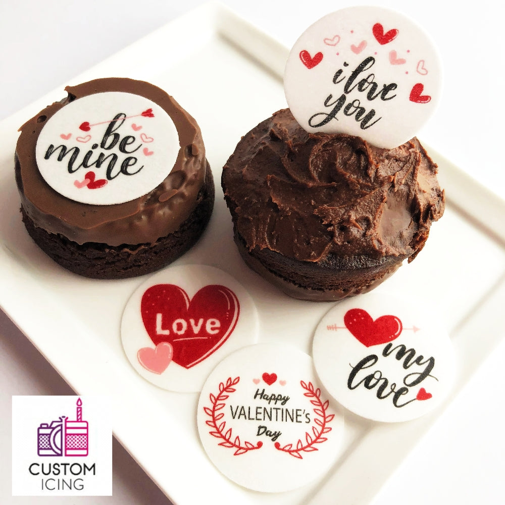 Valentine's Day Edible Printed Wafers 3.7cm - Mini Pack 5pcs - CustomIcing.com.au