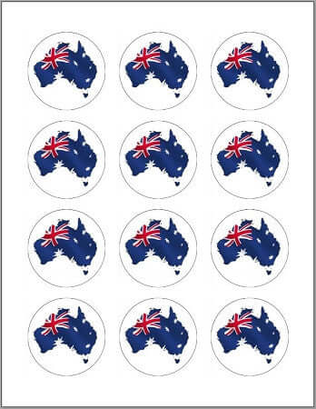 Australian Map Flag Edible Image Toppers for Cupcakes or Cookies (8 sizes) - CustomIcing.com.au