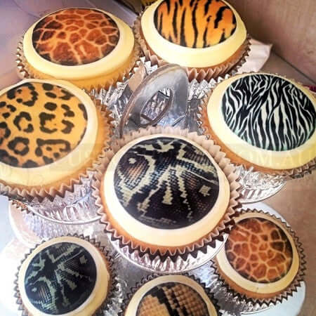 Custom Icing edible printed animal print designs on cupcakes example
