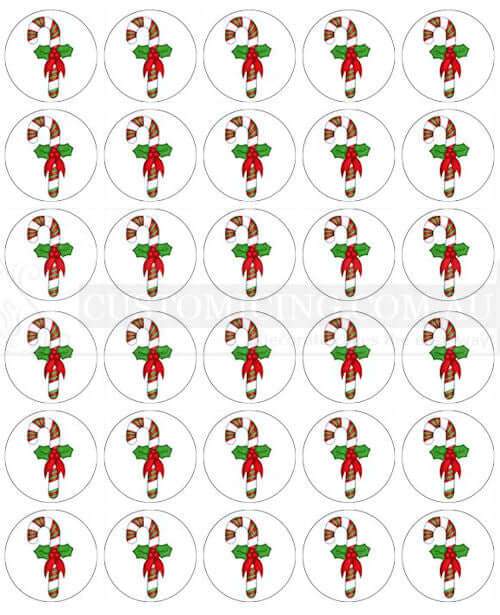 Christmas Candy Cane Mini Cupcake Edible Image Toppers 3.3cm x 30 - CustomIcing.com.au