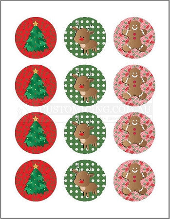 Designer Christmas Edible Image 5.5cm x 12 Cupcake Cookie Toppers