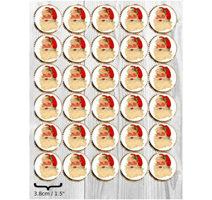 Happy Santa Mini Cupcake Edible Image Toppers 3.3cm x 30 - CustomIcing.com.au