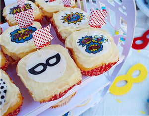 Superhero Action - 20 x 4cm Edible Image Cupcake Toppers - CustomIcing.com.au