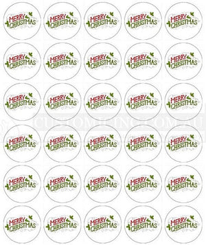 Merry Christmas - Mini Cupcake Edible Image Toppers 3.3cm x 30 - CustomIcing.com.au