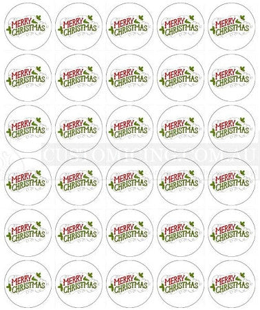 Merry Christmas - Mini Cupcake Edible Image Toppers 3.3cm x 30 - CustomIcing.com.au