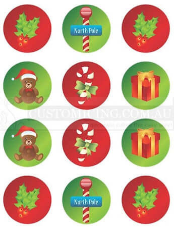 Christmas North Pole Cupcake Edible Image Toppers 5.5cm x 12 - CustomIcing.com.au