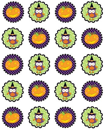 Pumpkin & Owl Edible Image Cupcake/Cookie Toppers 4cm diam x 20 - CustomIcing.com.au