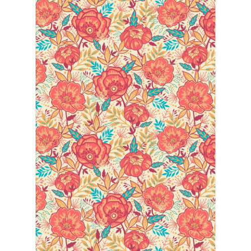 Red & teal floral Wafer Paper A4 - CustomIcing.com.au