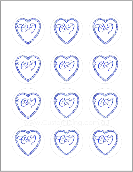 Royal Blue Filigree Heart Cupcake Edible Images