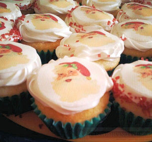 Happy Santa Mini Cupcake Edible Image Toppers 3.3cm x 30 - CustomIcing.com.au
