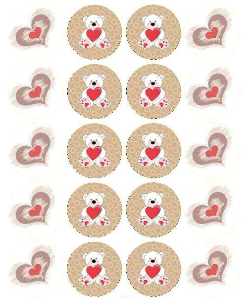 Teddy Bears & Hearts Edible Image Cupcake Toppers 20 x 4cm