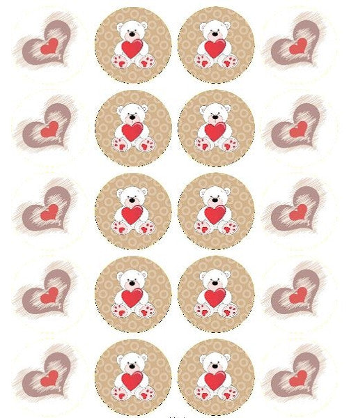 Teddy Bears & Hearts Edible Image Cupcake Toppers 20 x 4cm - CustomIcing.com.au