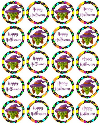 Witch Happy Halloween Edible Image Cupcake/Cookie Toppers 4cm diam x 2 ...