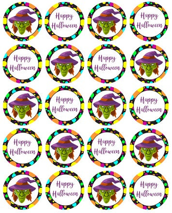 Witch Happy Halloween Edible Image Cupcake/Cookie Toppers 4cm diam x 20