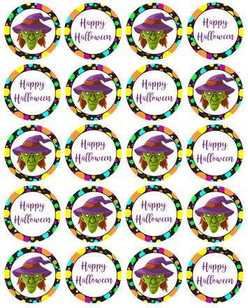 Witch Happy Halloween Edible Image Cupcake/Cookie Toppers 4cm diam x 20 - CustomIcing.com.au