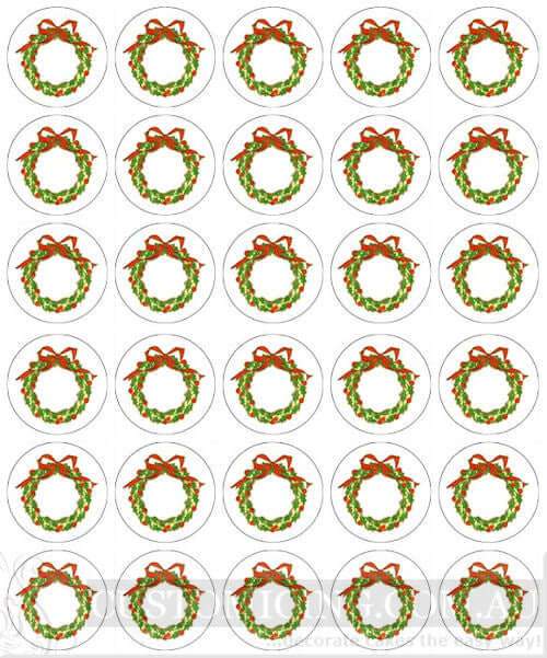 Christmas Wreaths Mini Cupcake Edible Image Toppers 3.3cm x 30